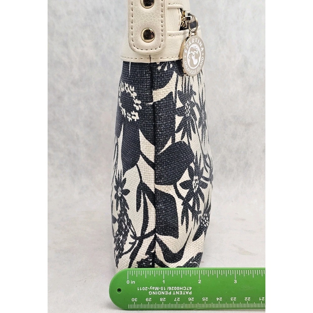 Spartina 449 Linen Floral Crossbody Bag Black White Cream Trim Turquoise Lining - Picture 9 of 12